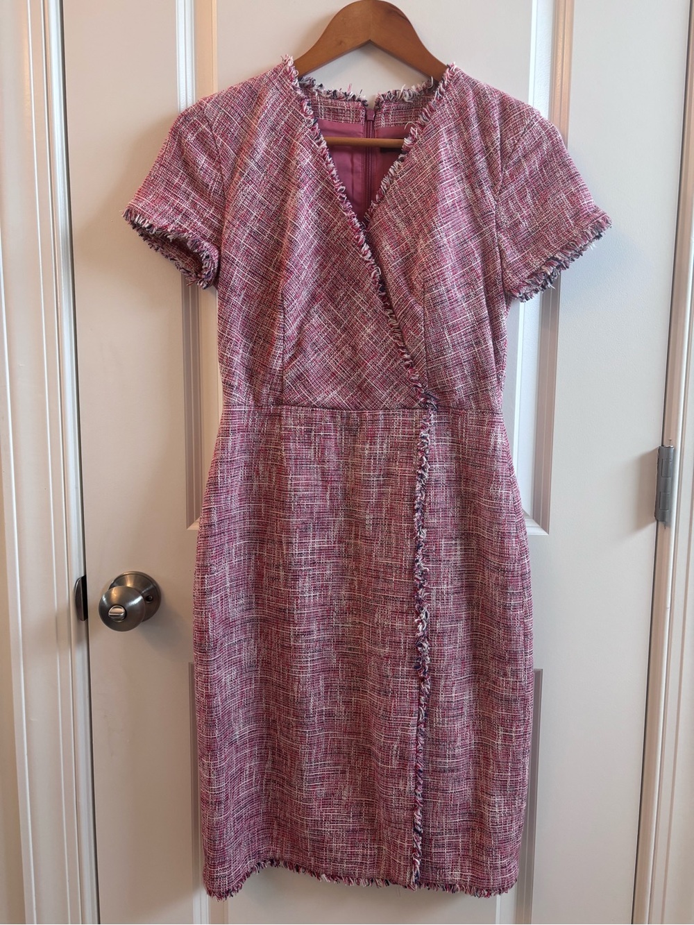 Banana Republic Pink Tweed Dress with Frayed Trim